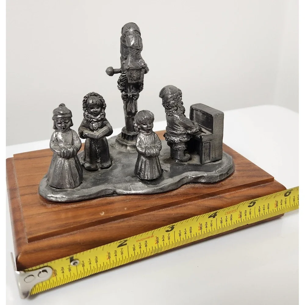 Vintage Michael Ricker Pewter Christmas Figurine Set Wood‎ Base 3pc